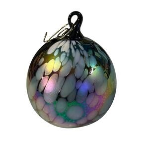 Hand-Blown Glass Ornament Ball Spotted Purple White 5"